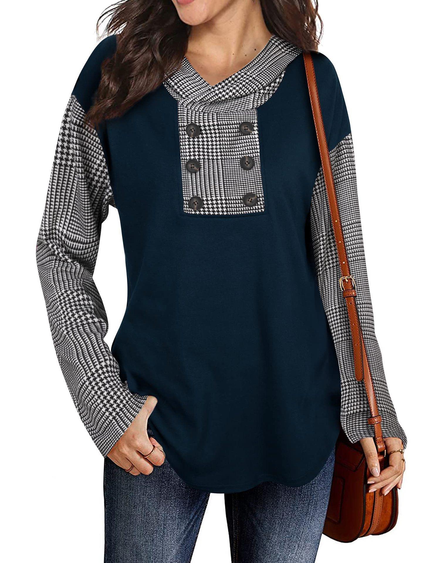 Damen Casual Pullover mit asymmetrischem Kragen und gestreiften Ärmeln R&B