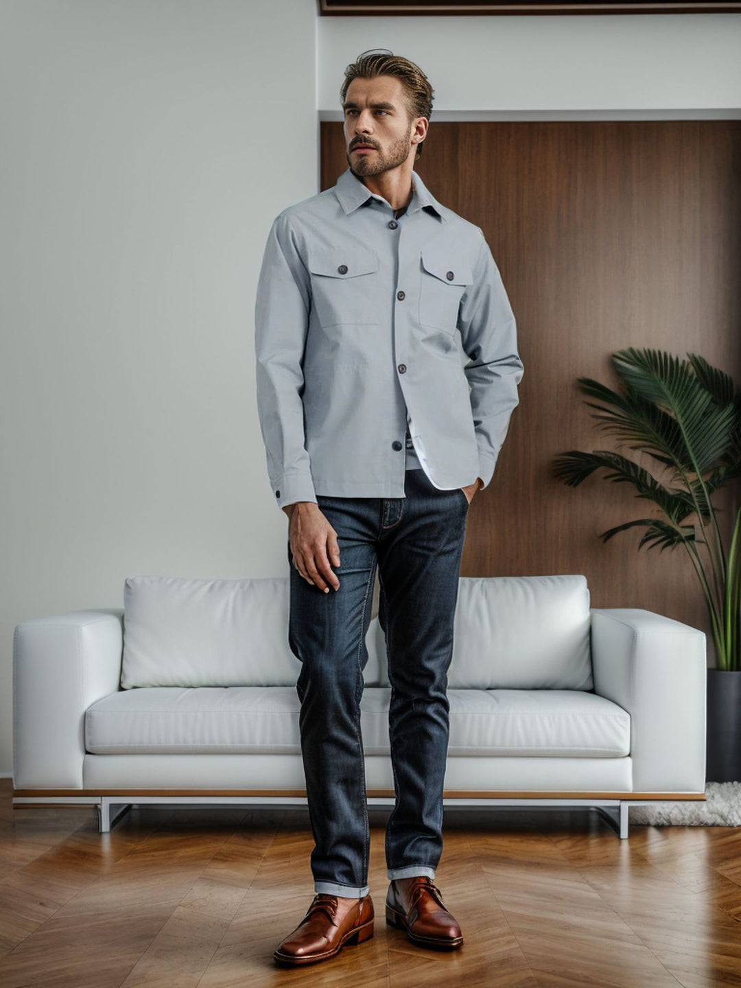 Herren lässige Utility-Jacke mit praktischen Klappentaschen und modernem Schnitt R&B
