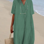 Damen lässiges Langarmkleid mit V-Ausschnitt und großzügigem Schnitt R&B