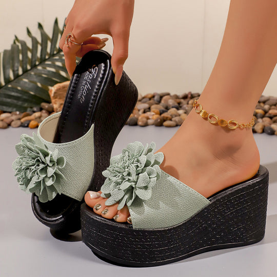 Damen Wedge-Pantoletten mit dekorativem Blumendesign R&B