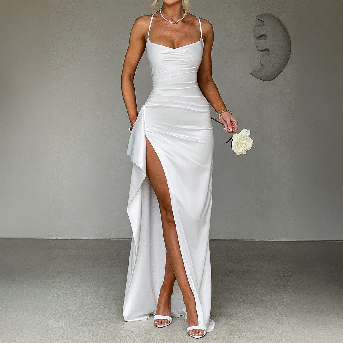Damen Elegantes Wickelkleid mit hohem Schlitz und verführerischen Spaghettiträgern R&B