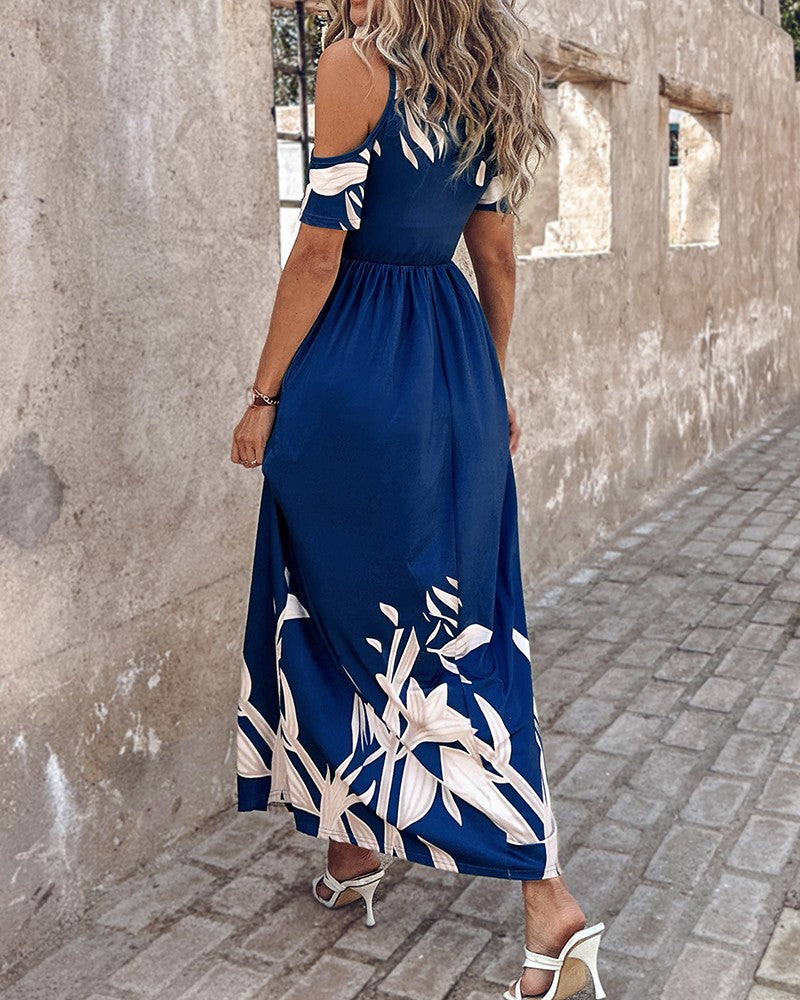 Damen Maxikleid mit schulterfreiem Design und floralem Print R&B
