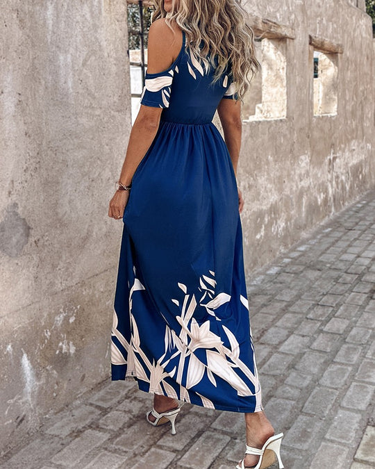Damen Maxikleid mit schulterfreiem Design und floralem Print R&B