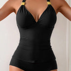 Damen Tankini mit tiefem V-Ausschnitt und dekorativem Knoten R&B
