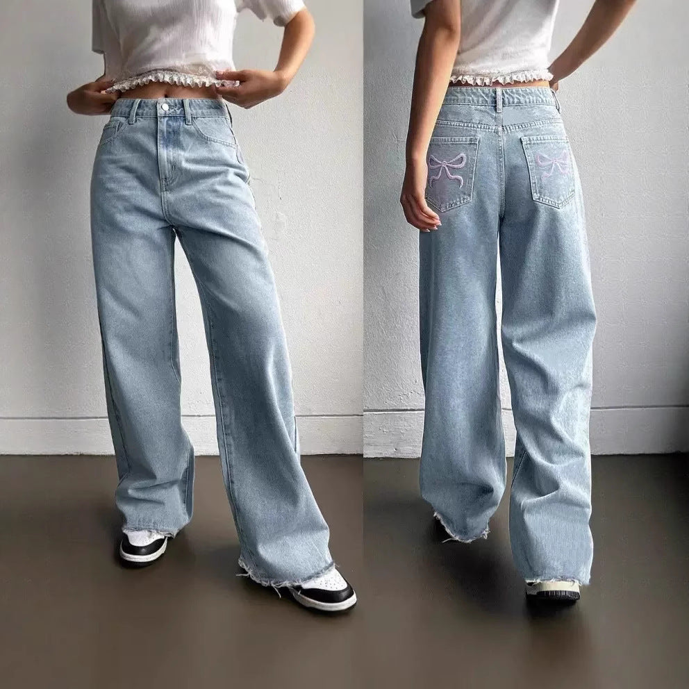 Damen Weite Jeans mit lässigem Schnitt und fransigen Säumen R&B