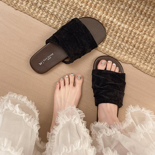 Damen bequeme Mules mit modernen Falten und rutschfester Sohle R&B