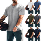 Herren lässiges Kurzarm-Henley-Shirt mit hochwertigem Baumwoll-Mix und praktischem Knopfdesign R&B
