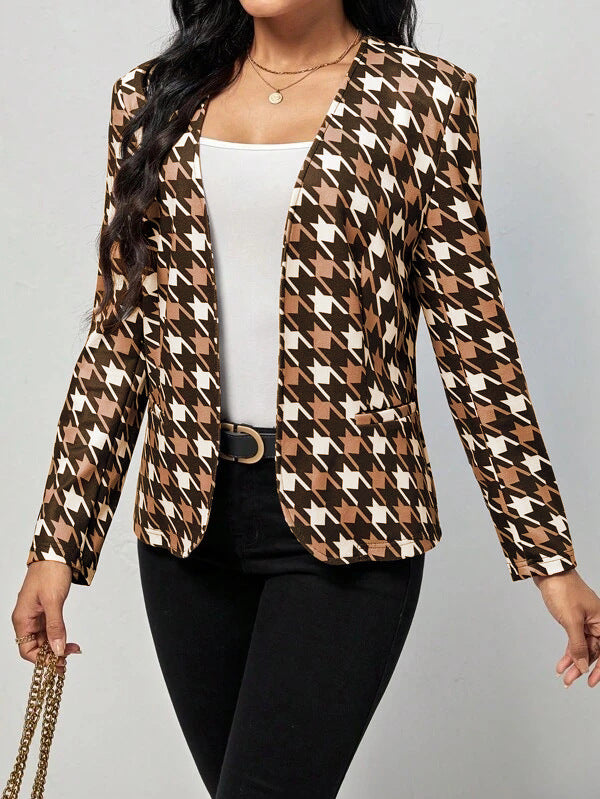 Damen modischer Blazer mit auffälligem Hahnentritt-Muster und elegantem Schnitt R&B