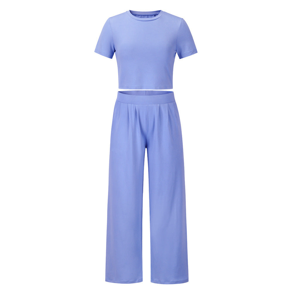 Damen Komfortables Baumwoll-Crop-Top mit weiter Hose R&B