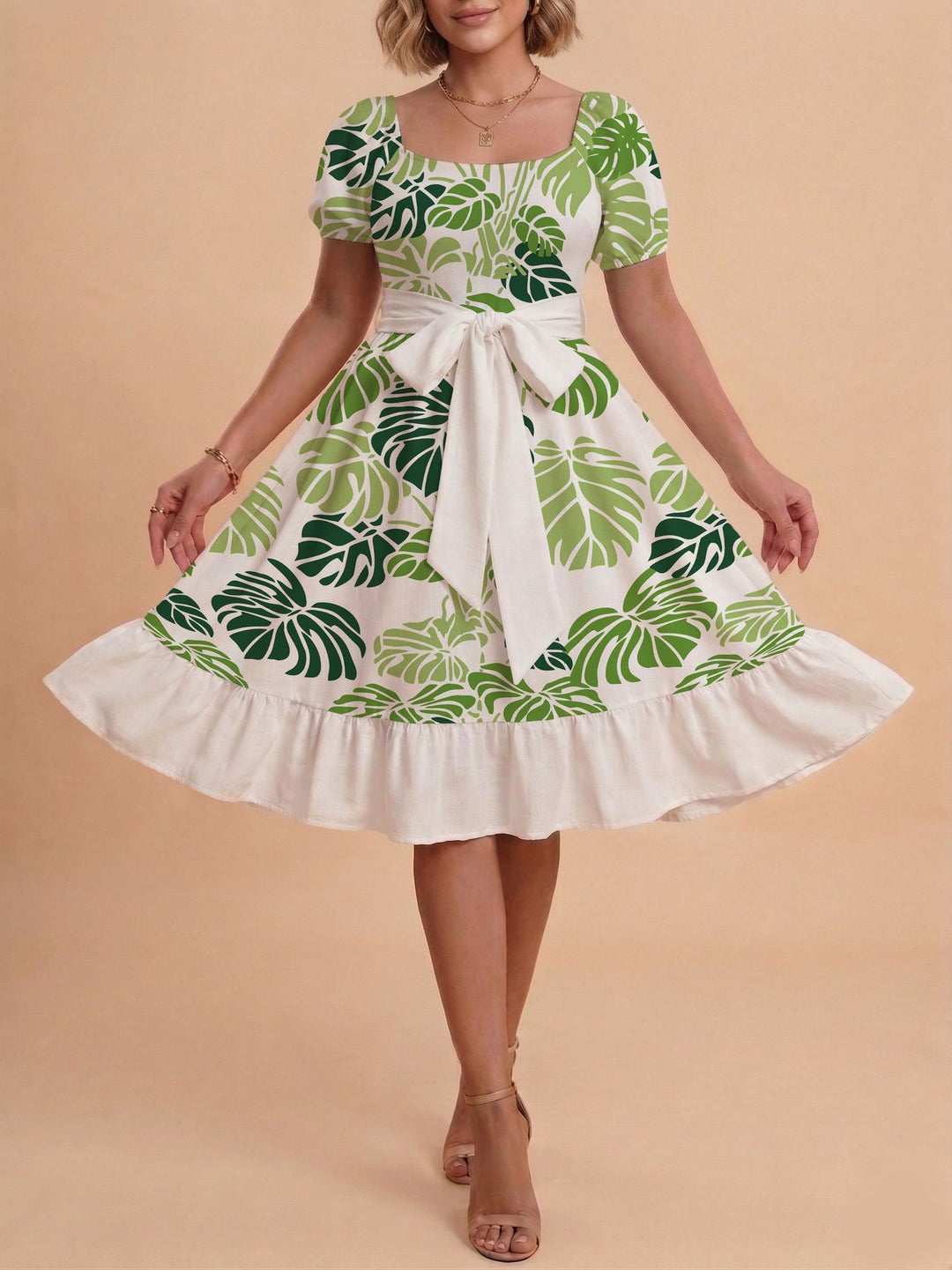 Damen Verspieltes Maxikleid mit Bärenmuster und taillierbarem Band R&B