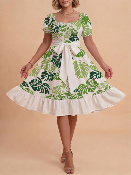 Damen Verspieltes Maxikleid mit Bärenmuster und taillierbarem Band R&B
