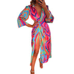 Damen Maxikleid mit eleganten Floraldesign und schmeichelndem Schlitz R&B
