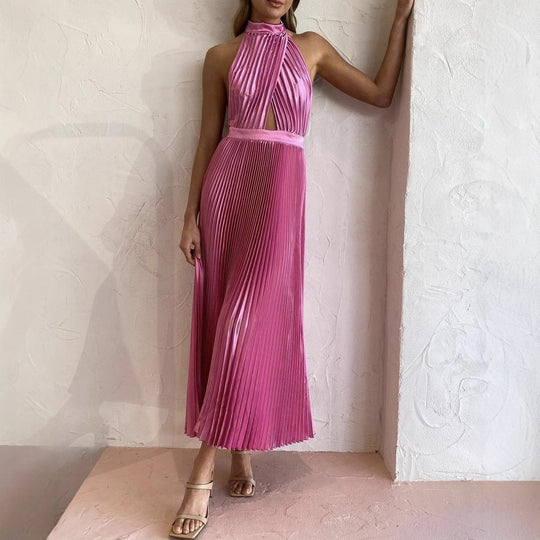 Damen Plissiertes Maxikleid mit hochgeschlossenem Design und Cut-Out-Details R&B