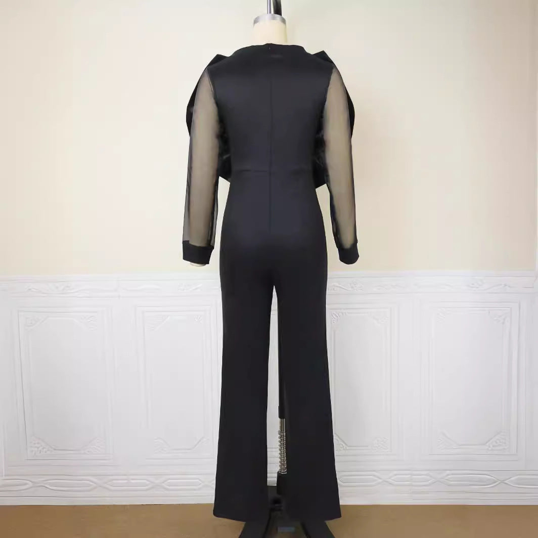 Damen Eleganter Jumpsuit mit voluminösem Satinkleid R&B