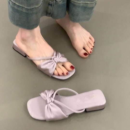Damen elegante Riemchen-Pantoletten mit modischem Knoten-Design R&B