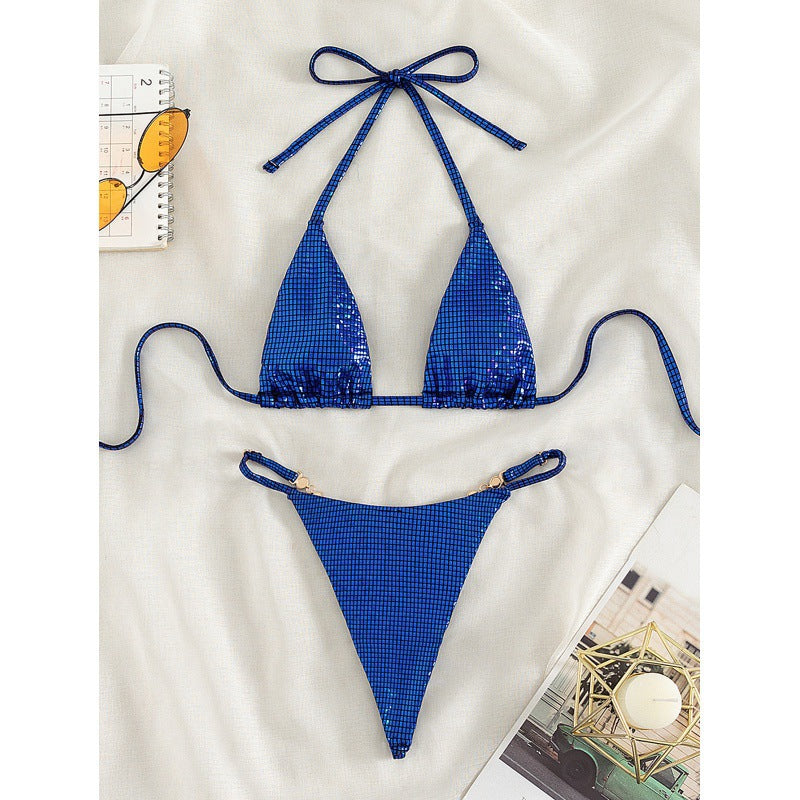 Damen Triangel-Bikini mit schimmerndem Oberflächenmuster R&B