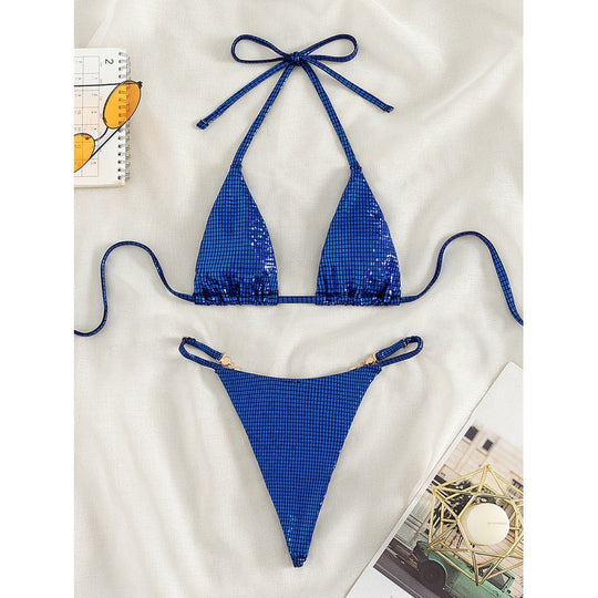 Damen Triangel-Bikini mit schimmerndem Oberflächenmuster R&B