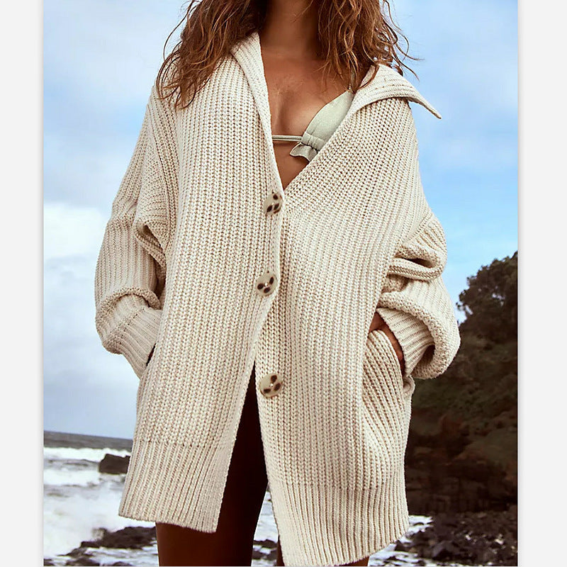 Damen Grobe Strickjacke mit offener Front und lässigem Look