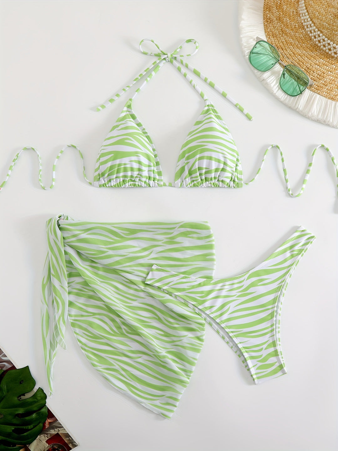 Damen Triangel-Bikini Set mit modischer Wickeltunika R&B