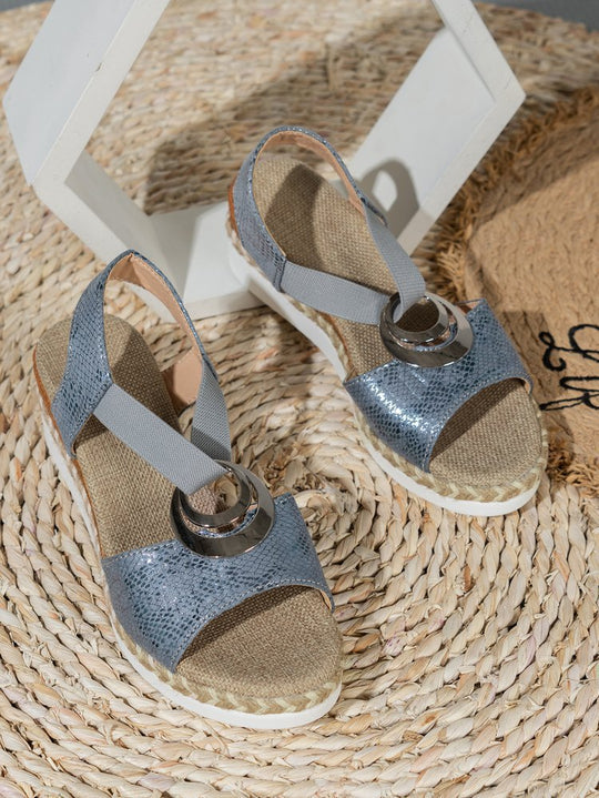 Damen Wedge-Sandalen mit dekorativem Ring und geflochtenem Riemendesign R&B