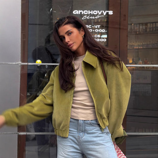 Damen modische Veloursjacke mit elastischem Saum R&B