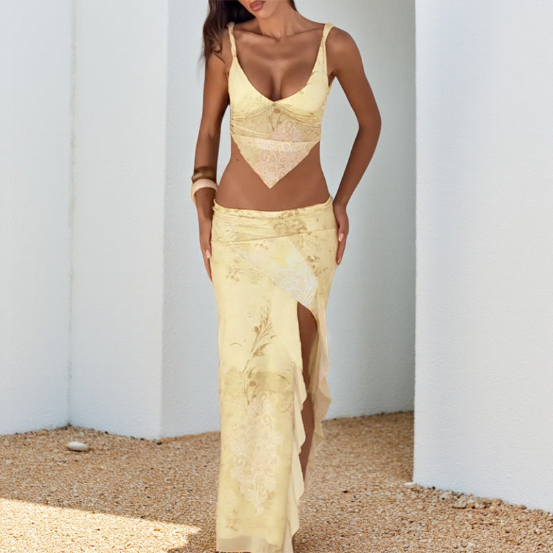 Damen elegantes Wickelkleid mit transparenten Einsätzen und hohem Beinschlitz R&B