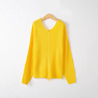 Damen Grobstrick Pullover mit attraktivem V-Ausschnitt und praktischen Kordeldetails
