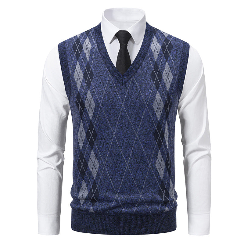 Herren eleganter V-Ausschnitt Pullunder im argyle Muster R&B
