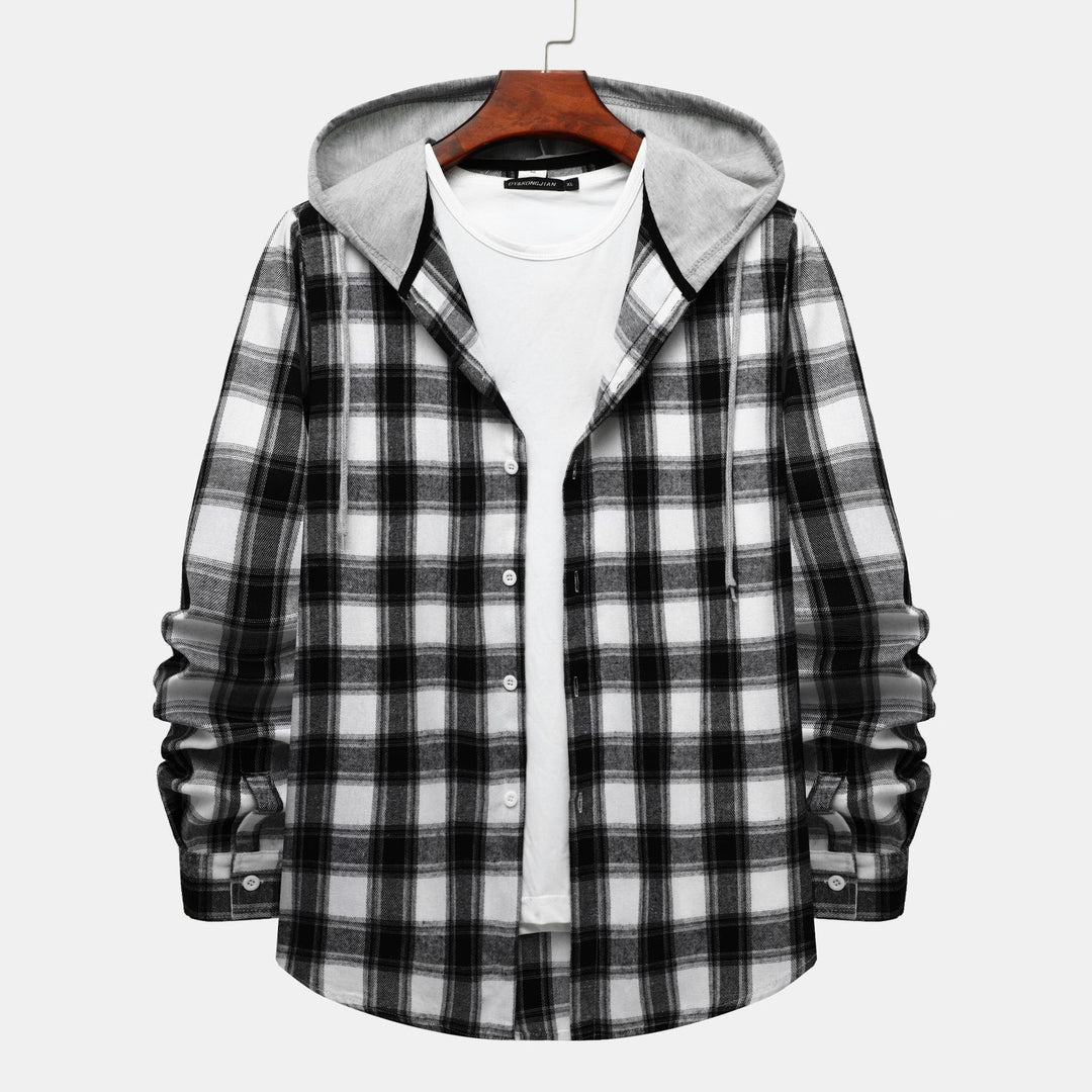 Damen Flanellhemd mit integrierter Kapuze und kariertem Design R&B