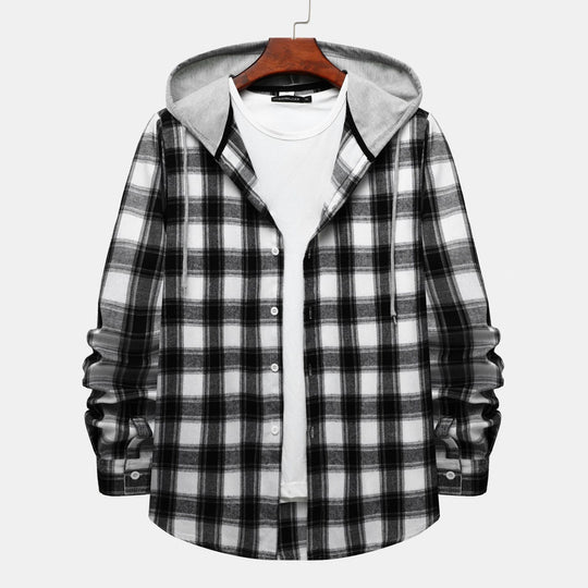 Damen Flanellhemd mit integrierter Kapuze und kariertem Design R&B