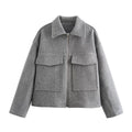 Damen lässige Fleecejacke mit praktischen Taschen und modernem Kragen R&B