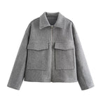 Damen lässige Fleecejacke mit praktischen Taschen und modernem Kragen R&B