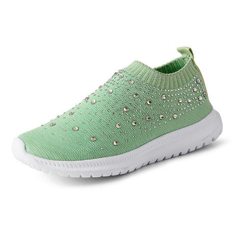 Damen Schnürlose Sneakers mit funkelnden Ziersteinen