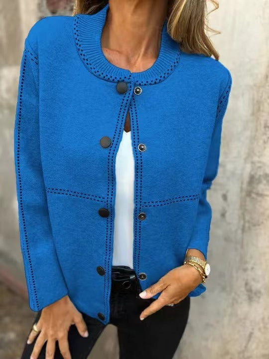 Damen Lockere Strickjacke mit Knöpfen und dekorativen Nähten R&B