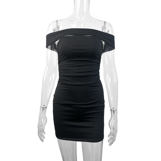 Damen Asymmetrisches Minikleid mit komfortabler Raffung und schulterfreiem Design R&B