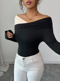 Damen nan asymmetrisches Carmen-Top mit Schulterraffung und körperbetonter Jersey-Passform R&B