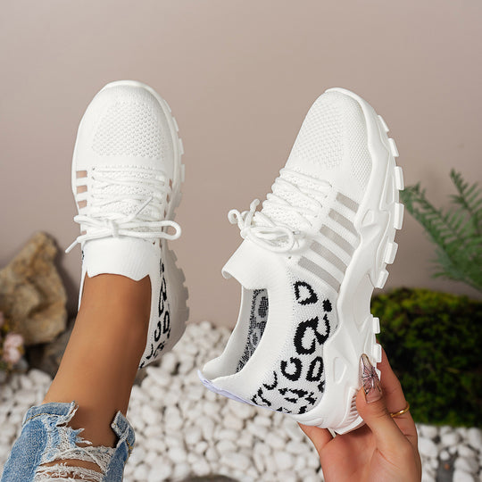 Damen Sportliche Sneakers mit atmungsaktivem Netzdesign und modischem Leopardenmuster R&B