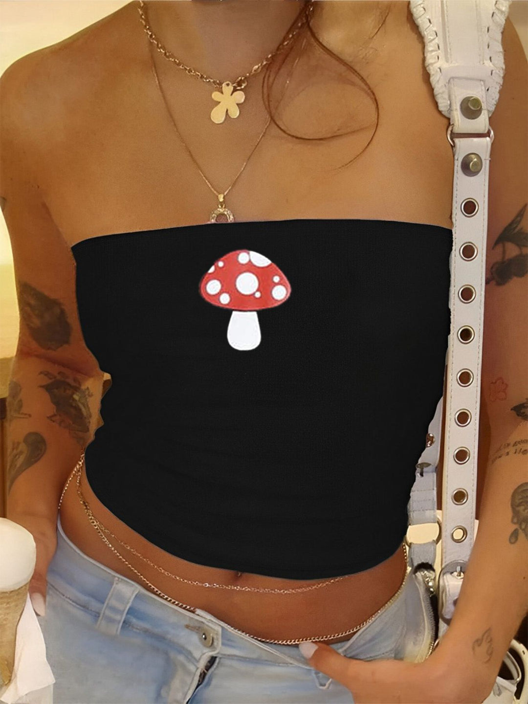 Damen Bandeau-Top mit stylischem Rock-Star-Print R&B