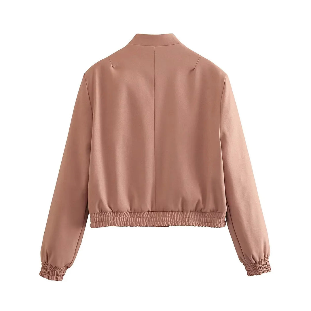 Damen lässige cropped Jacke mit praktischen Taschen und elastischem Saum R&B