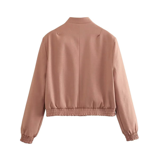 Damen lässige cropped Jacke mit praktischen Taschen und elastischem Saum R&B