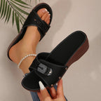 Damen nan Schlupf-Pantolette mit gepolstertem Komfortfußbett, dekorativer Schnalle und leichter Keilsohle R&B
