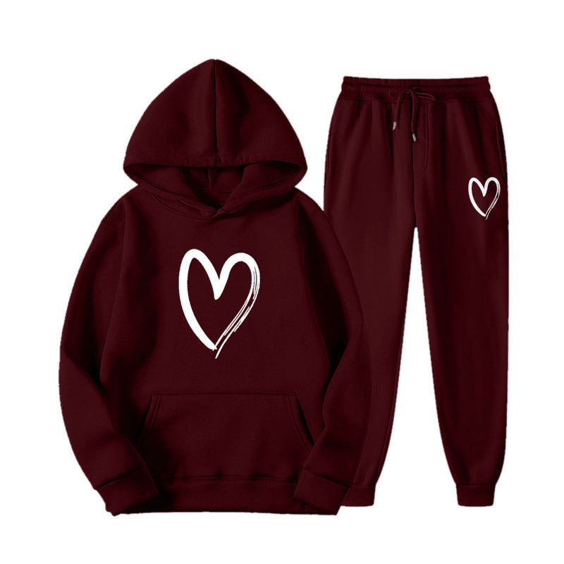 Damen Sweatsuit mit Kängurutasche und herzförmigem Print R&B