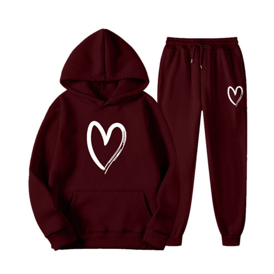Damen Sweatsuit mit Kängurutasche und herzförmigem Print R&B