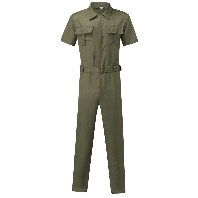 Herren nan Kurzarm-Arbeits-Overall mit Taillengürtel und Brusttaschen R&B