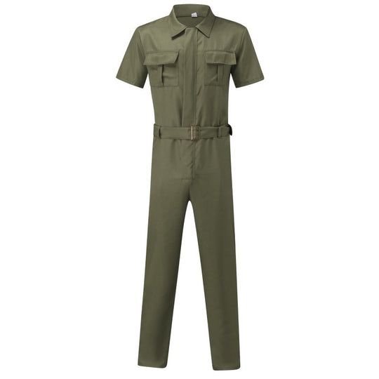 Herren nan Kurzarm-Arbeits-Overall mit Taillengürtel und Brusttaschen R&B