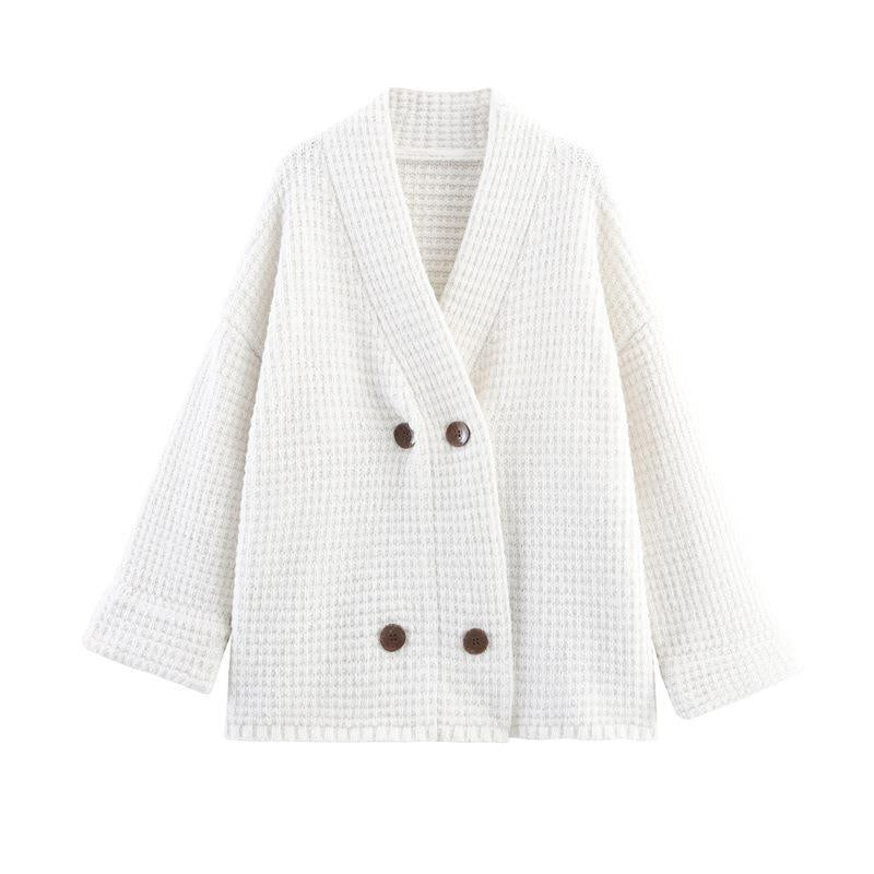 Damen gesteppte Strickjacke mit dekorativem Knopfverschluss und hohem Kragen R&B