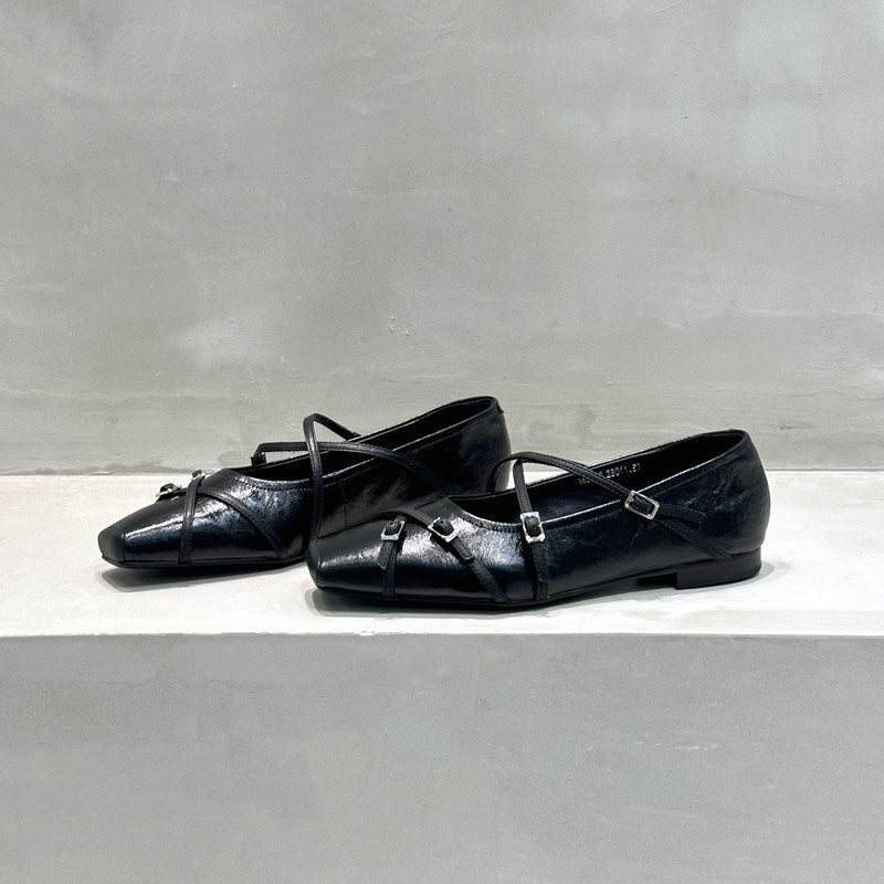 Damen elegante Ballerinas mit modischen Riemchen und exquisite Schnallenverzierung R&B