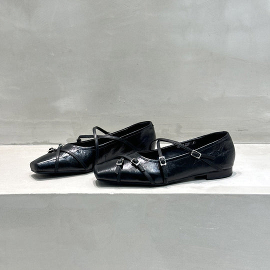 Damen elegante Ballerinas mit modischen Riemchen und exquisite Schnallenverzierung R&B