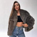 Damen Modischer Kunstpelz-Cropped-Jacke mit voluminösen Ärmeln R&B