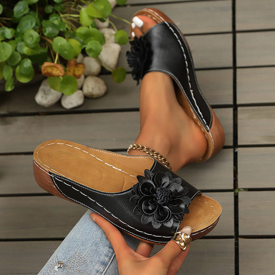 Damen Wedge-Pantoletten mit floralem Detail R&B